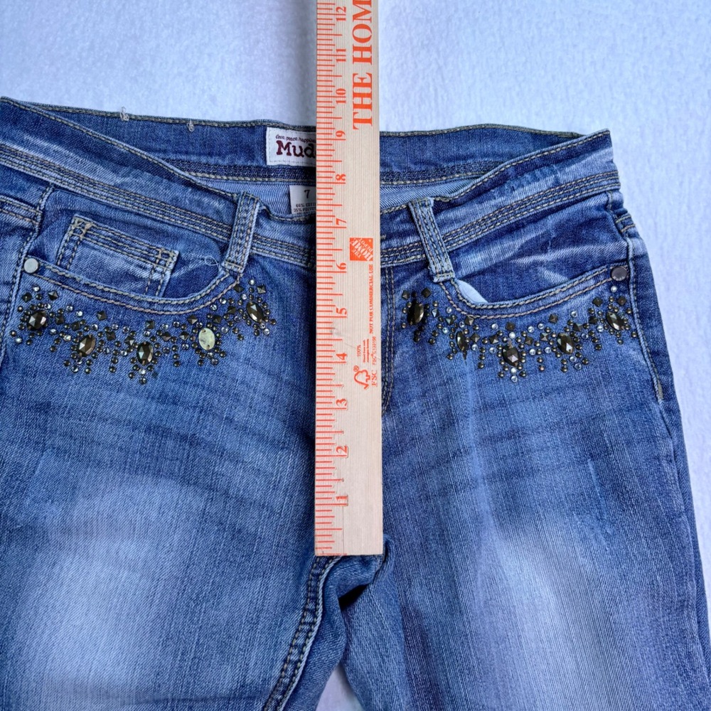 Mudd Embellished Bootcut Jeans Size 7 Light Wash Stretch Denim Blue - Picture 5 of 7